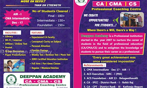 Deeppan Academy	 - Finance & Accounting tuitions in Ram Nagar, Coimbatore