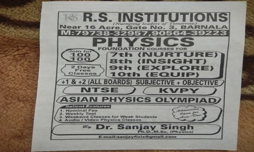 UNIQUE PHYSICS CLASSES at R.S.Institutions - School Tuitions in KC Road, barnala
