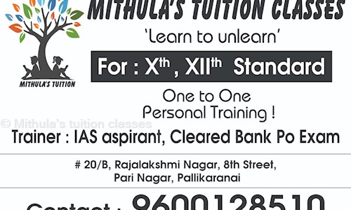Mithula's tuition classes - School Tuitions in Pallikaranai, Chennai