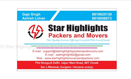 Star Highlight movers and packers - Packers and Movers in IMT Manesar, gurgaon