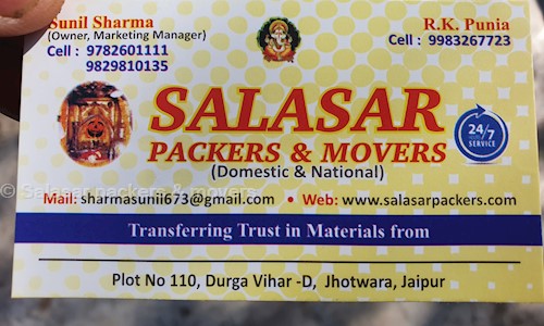 Salasar packers & movers - Packers and Movers in Jhotwara, jaipur