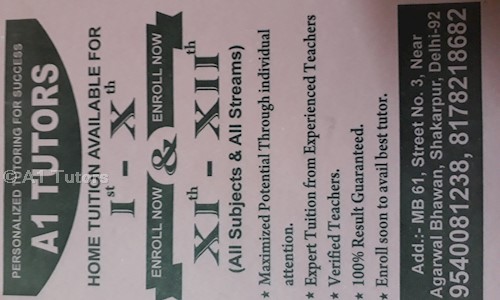 A1 Tutors - School Tuitions in Laxmi Nagar, delhi