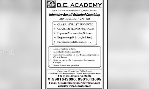 B.E. Academy - School Tuitions in Raja Rajeshwari Nagar, Bangalore