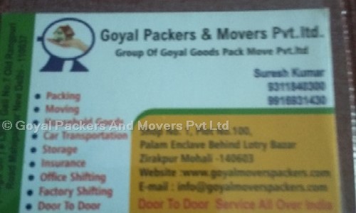 Goyal Packers And Movers Pvt Ltd - Packers and Movers in Kharar, Mohali