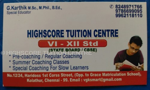 HIGHSCORE TUITION CENTRE - School Tuitions in Kolathur, Chennai