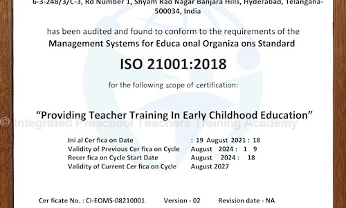 Integrated Preschool Teachers Training Academy - Job Training in Banjara Hills, Hyderabad