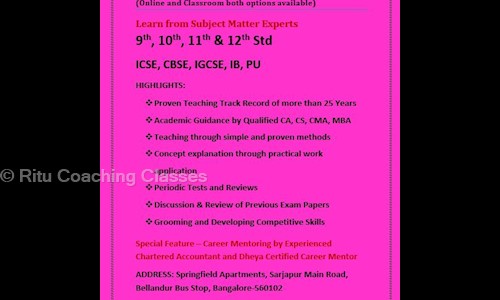 Ritu Coaching Classes - School Tuitions in Sarjapur, Bangalore