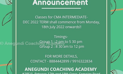 Anegundi Coaching Academy - Finance & Accounting tuitions in Malleswaram, Bangalore