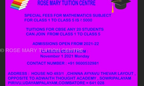 ROSE MARY TUITION CENTRE - School Tuitions in Udayampalayam, Coimbatore