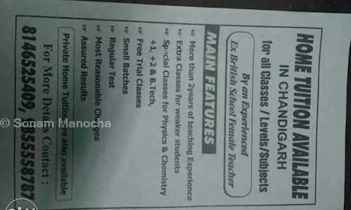 Sonam Manocha - School Tuitions in Sector 44D, Chandigarh