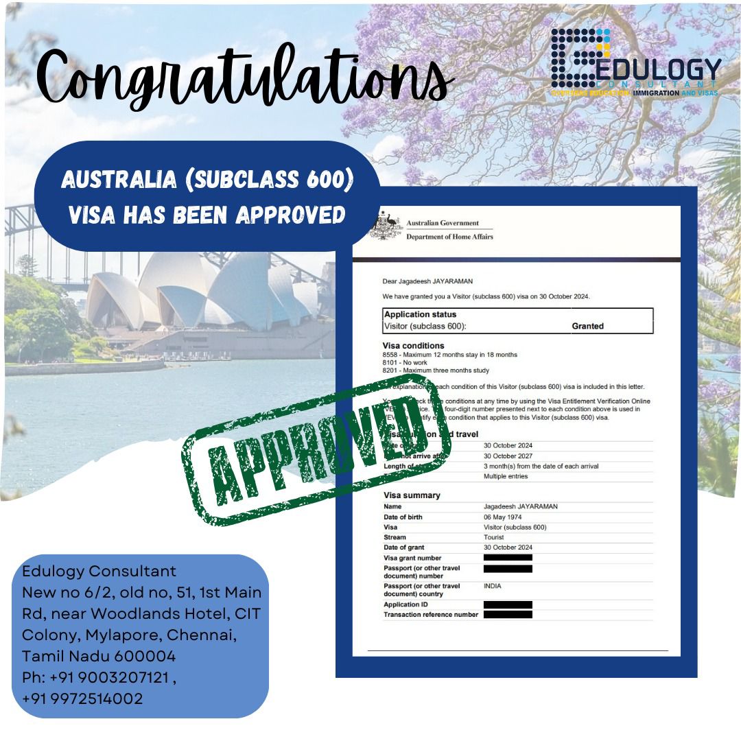 Student Visa Approvals of Edulogy Consultant 