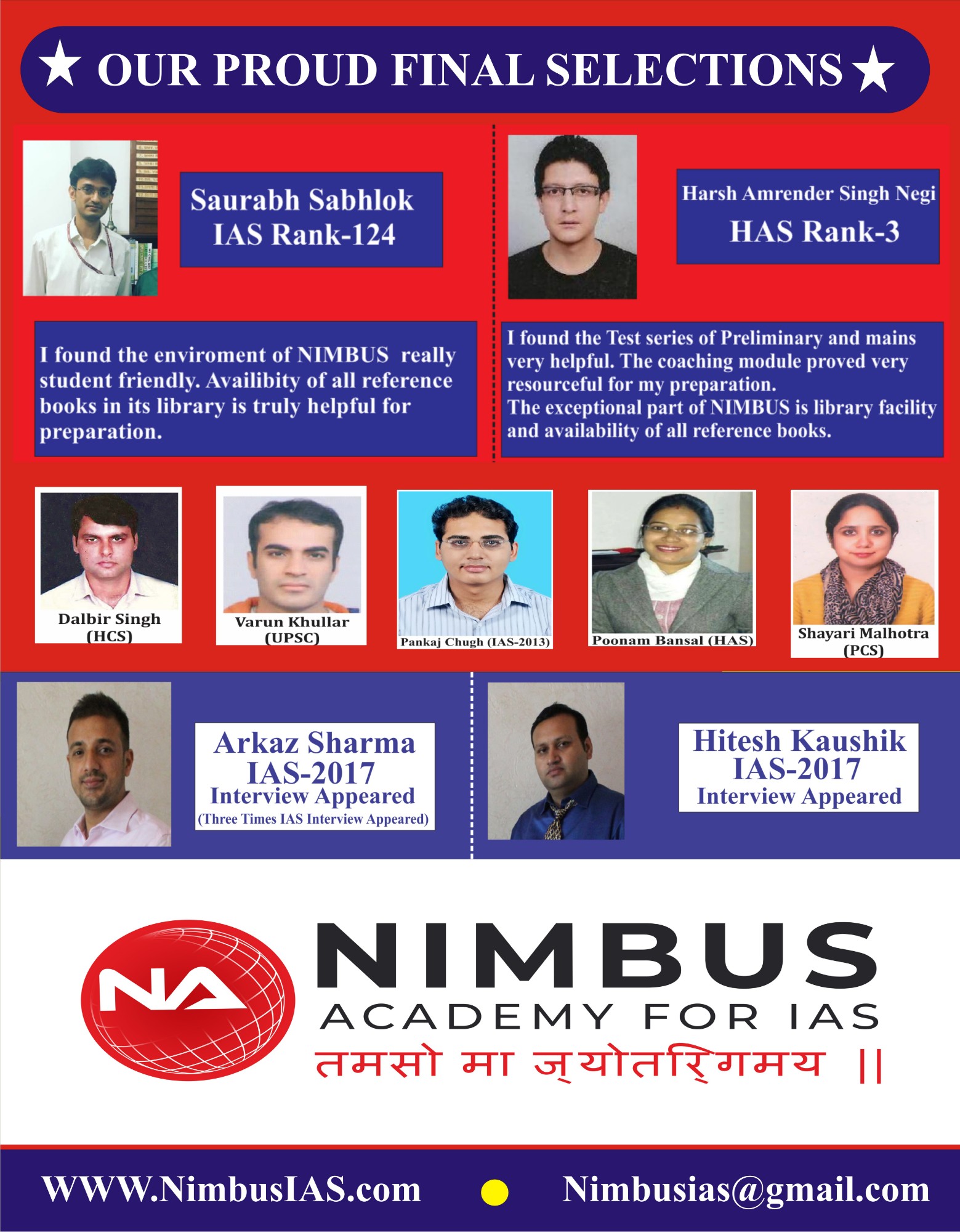 Success Stories Wall of Nimbus Academy for IAS