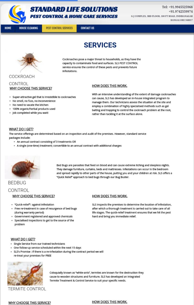Cockroach Control of SLS ENTERPRISES
