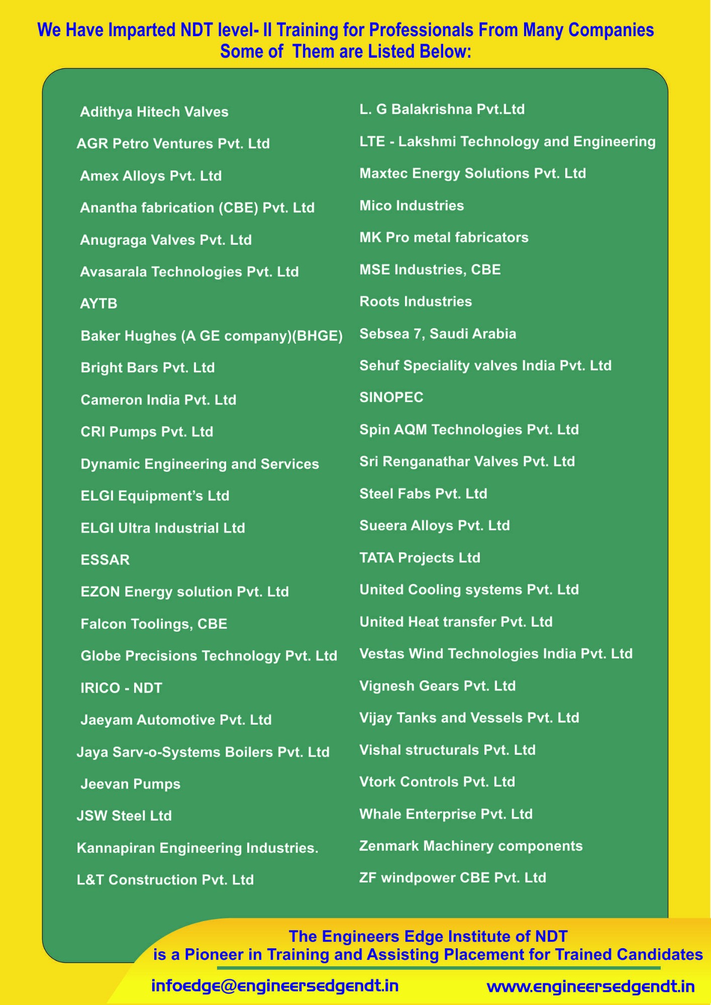 Placement Support Desk of  The Engineers EDGE Institute of ASNT, BGAS, CSWIP (K.S.C)
