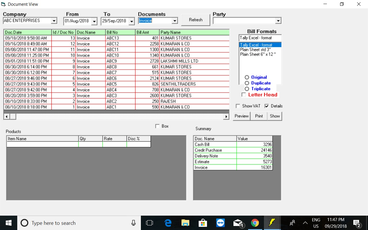 invoice of Bharath Infotech
