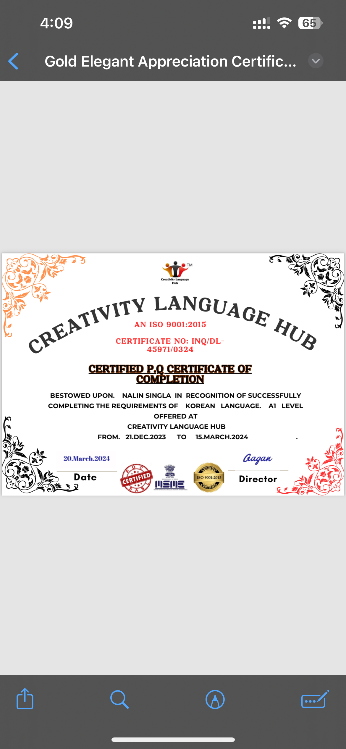 Certificate Distribution of Creativity Language Hub