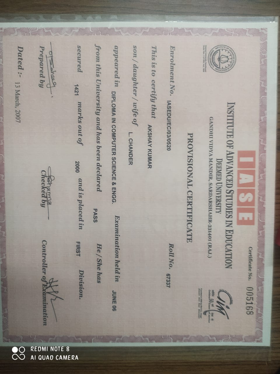 Certificates of Krishana Kumar Pandey