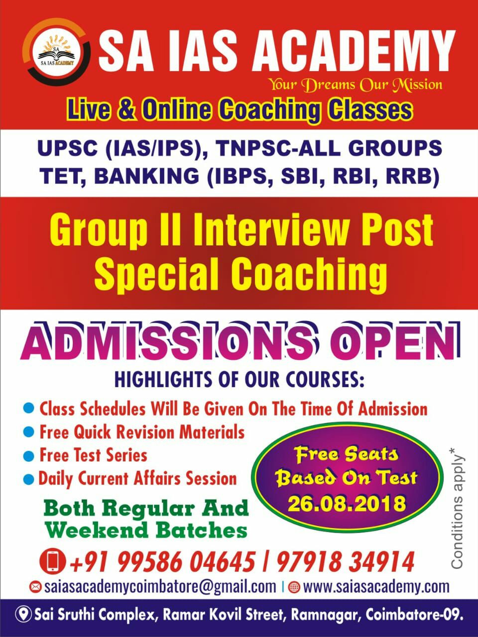 Online Coaching Setup of SA IAS Academy